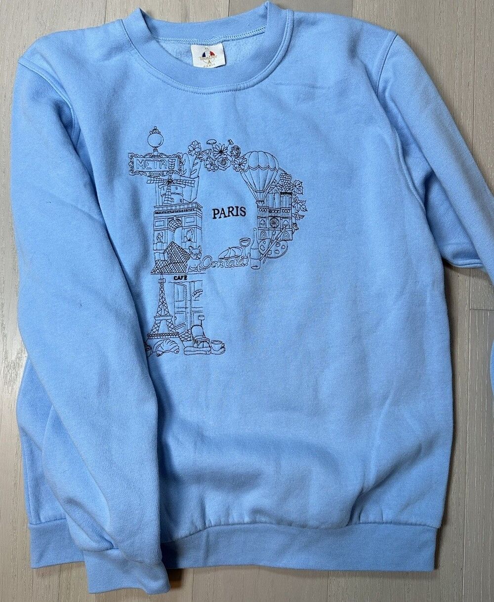 Parisian Sweatshirt French Travel Souvenir Euro Summer Embroidered Pullover XL